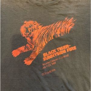Vintage 80s Black Orange Tiger Sunny Side Fire Single Stitch Shirt Black XL